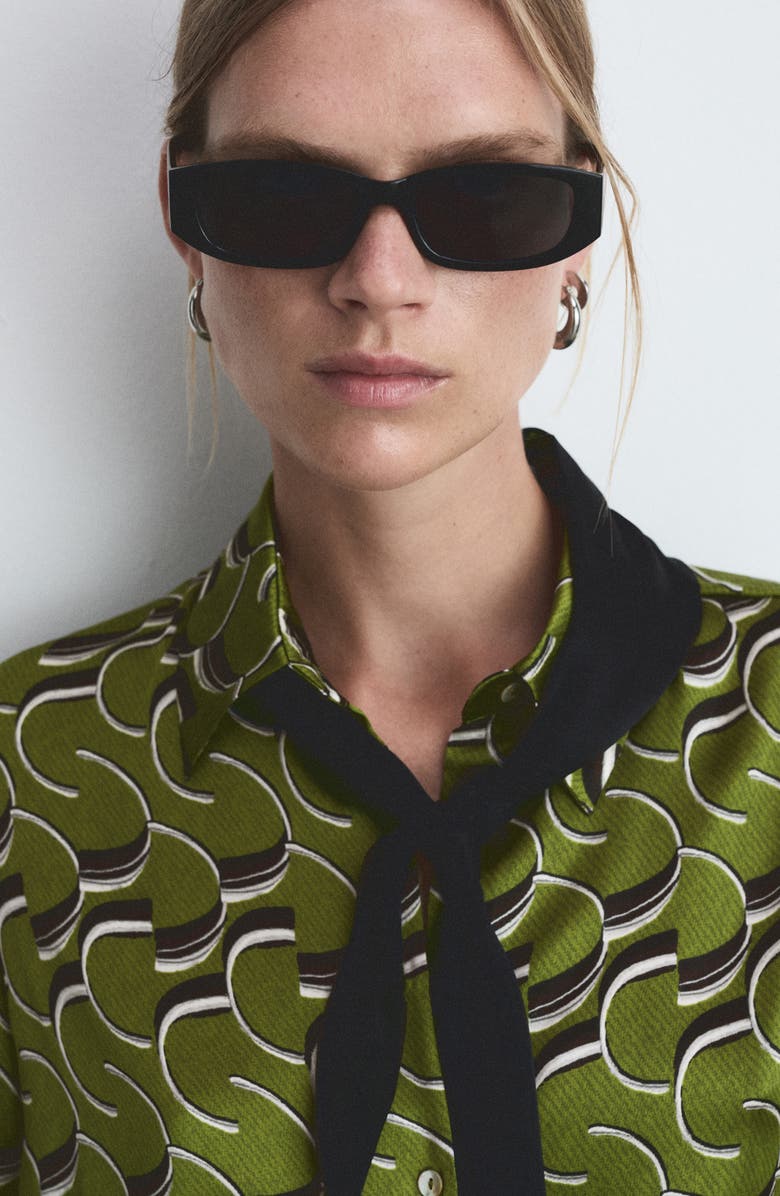 MANGO Geo Print Satin Button-Up Shirt, Alternate, color,