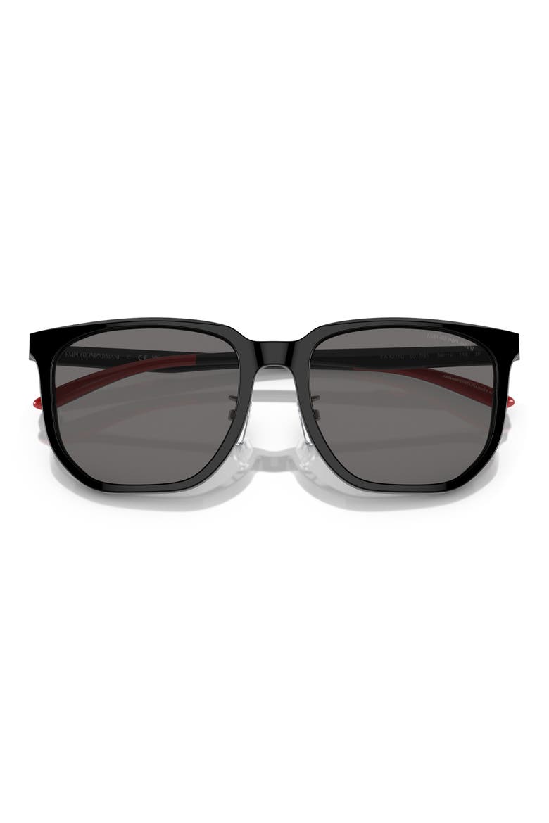 56mm Polarized Square Sunglasses, Alternate, color, SHINY BLACK / DARK GREY POLAR