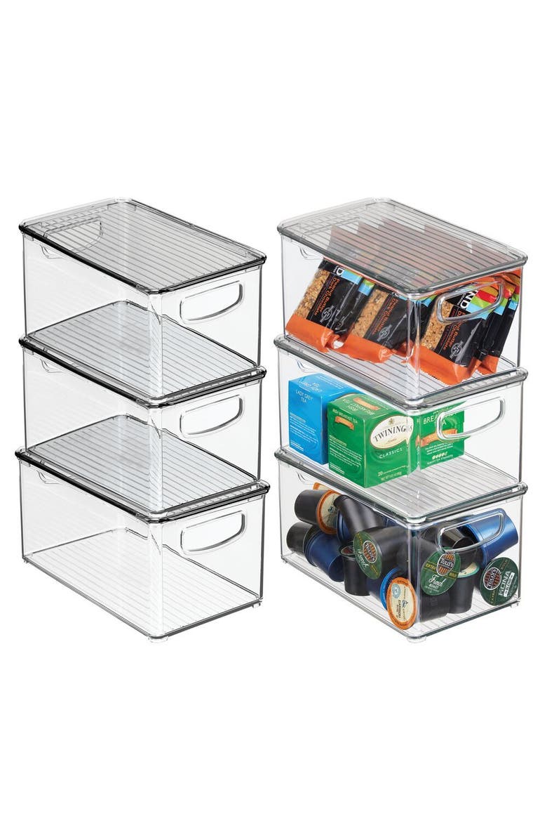 mDesign Plastic Deep Kitchen Storage Bin Box, Lid/Handles, 6 Pack, USA Made, Main, color, 