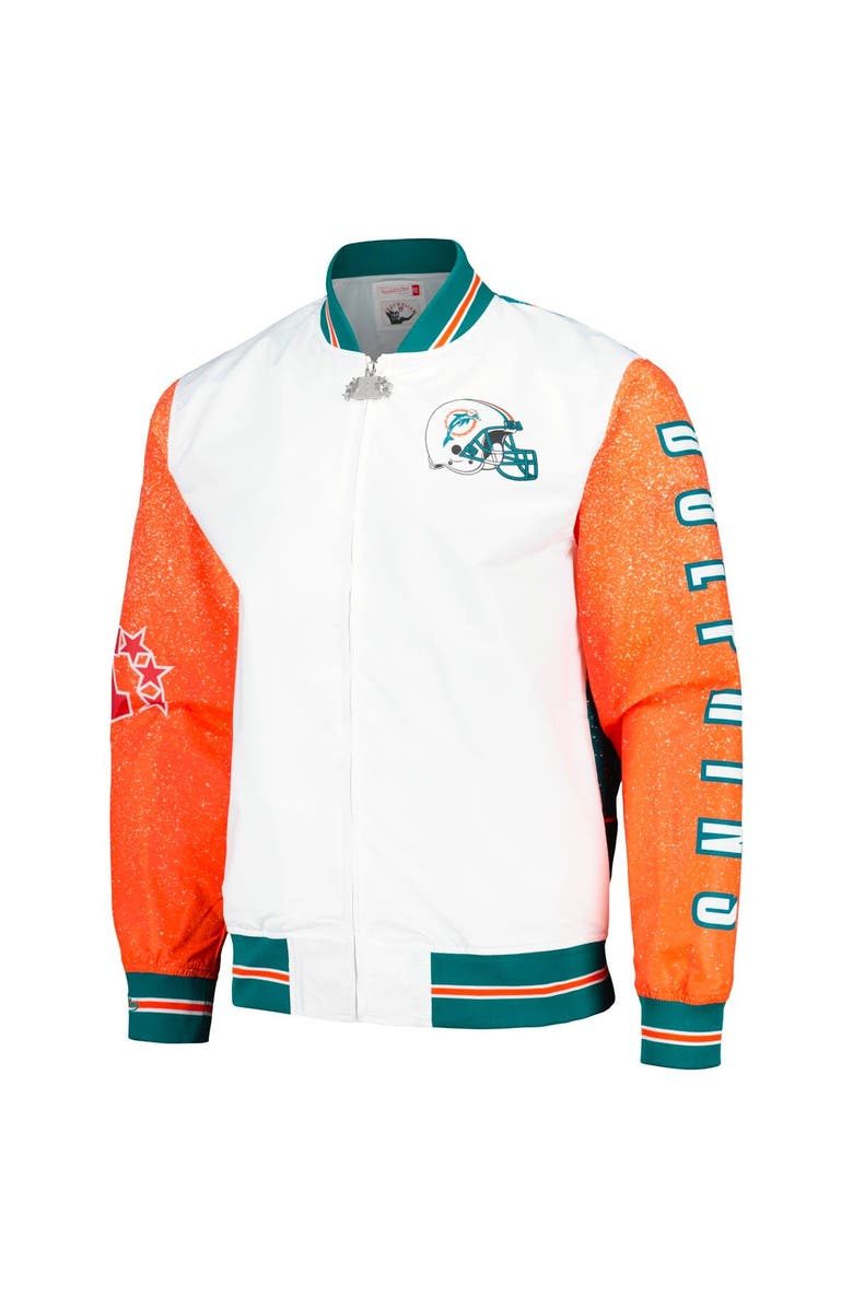 Mitchell & Ness Men's Mitchell & Ness White Miami Dolphins Team Burst Warm-Up Full-Zip Jacket, Alternate, color,
