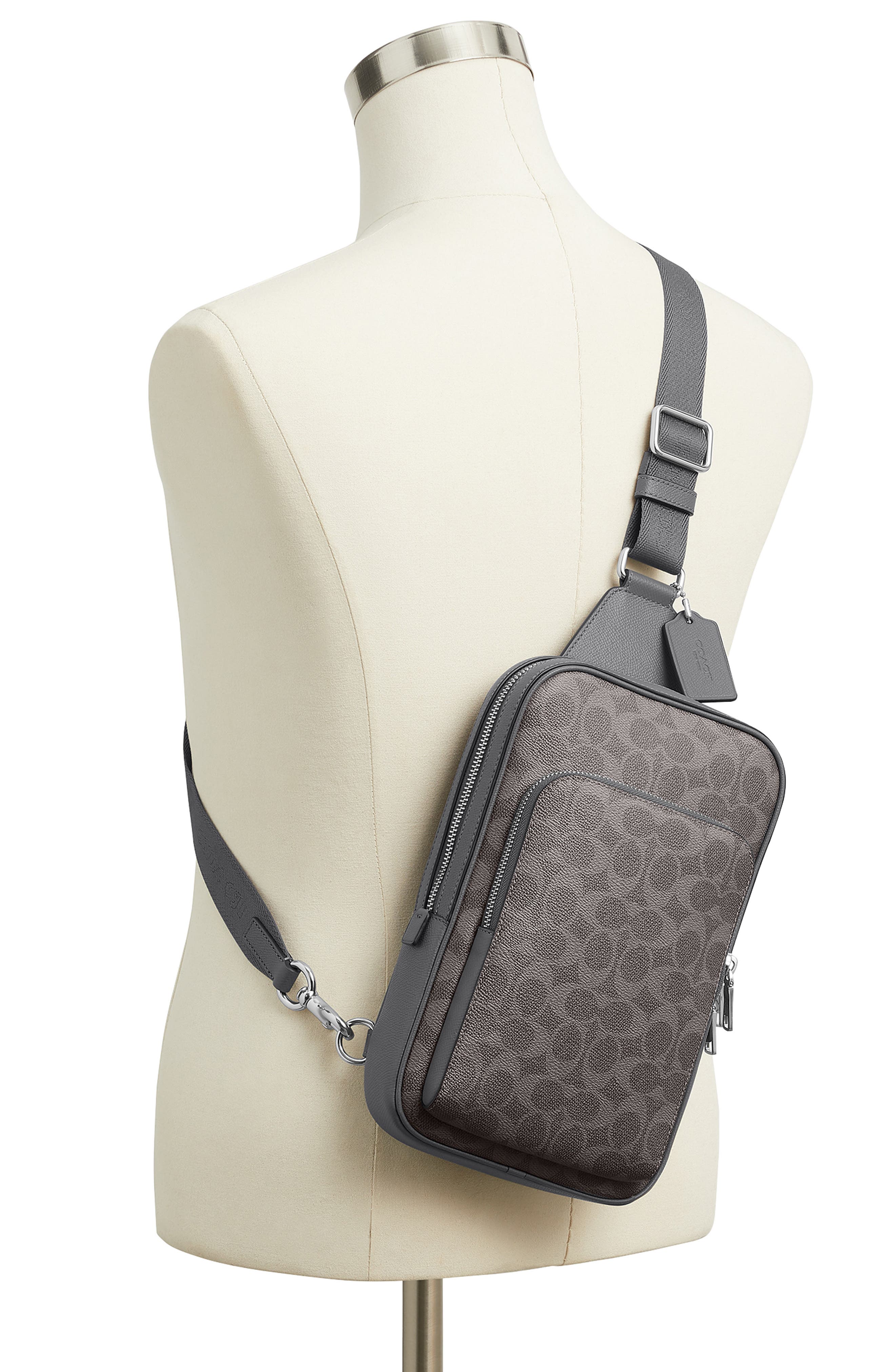 COACH Felix Signature Coated Canvas & Leather Sling Bag, Alternate, color, Grey Signature