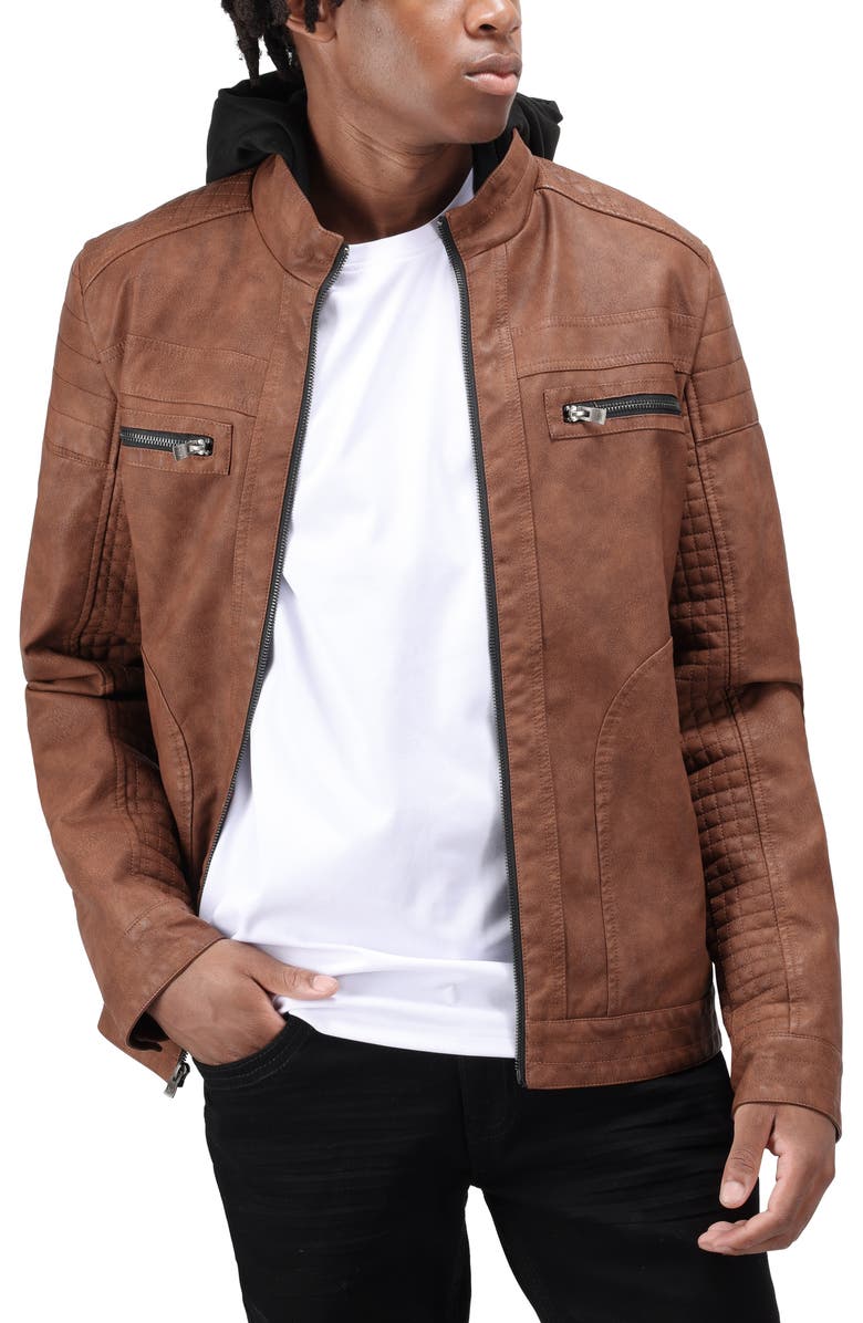 XRAY Faux Shearling Lined Faux Leather Racing Jacket, Alternate, color, Tan