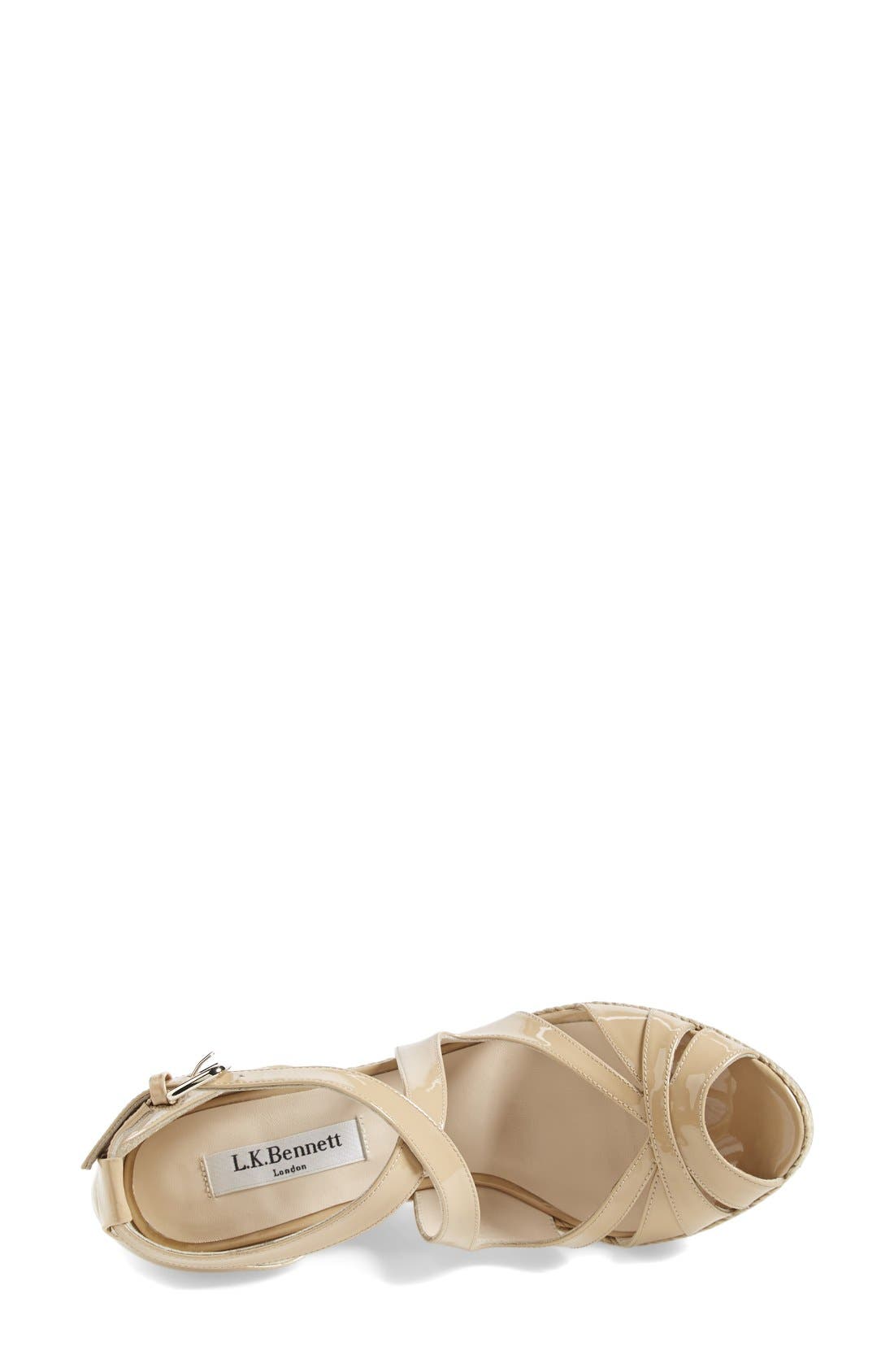 L.K. Bennett 'Maggie' Peep Toe Wedge Sandal, Alternate, color, TAUPE PATENT