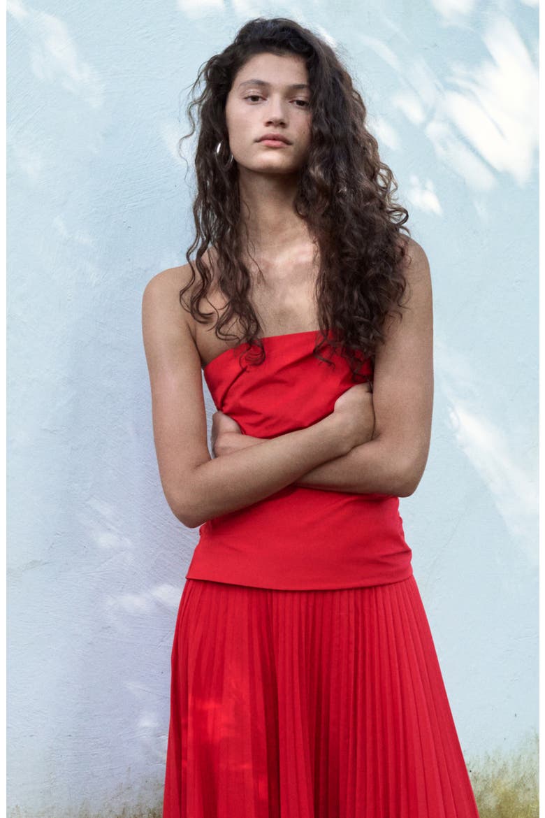 Strapless Midi Dress, Alternate, color, RED