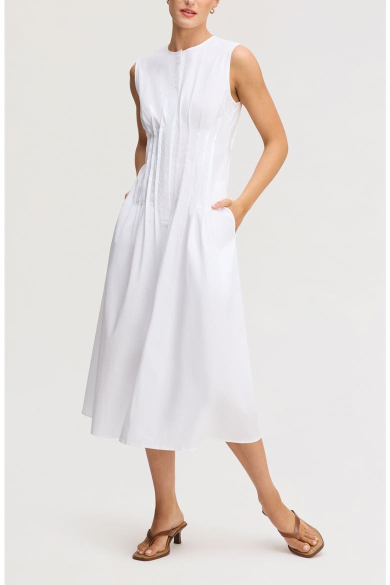 Pleated Waist Sleeveless Midi Dress, Main, color, BRIGHT WHITE