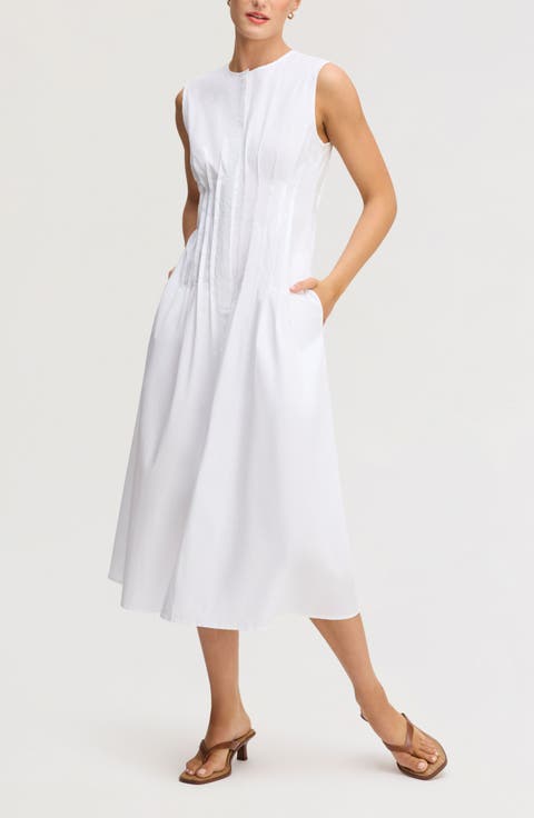 Pleated Waist Sleeveless Midi Dress