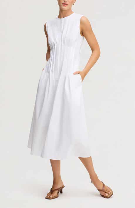 Pleated Waist Sleeveless Midi Dress