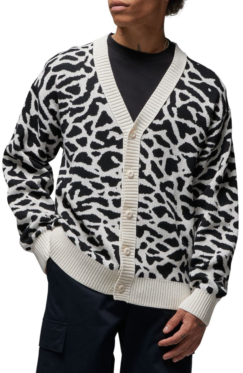 Jordan Elephant Pattern Cardigan, Main, color, Phantom/ Black