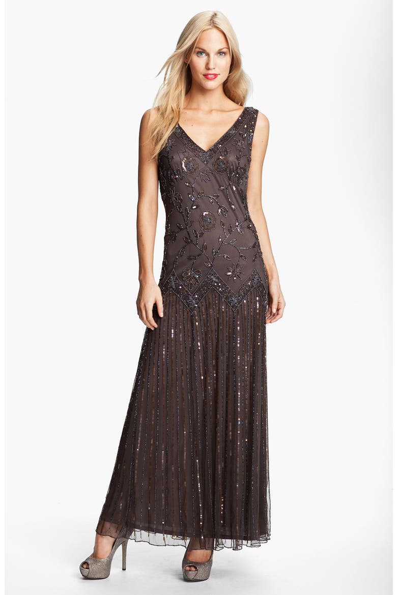 Beaded Tulle Gown, Main, color, ASH