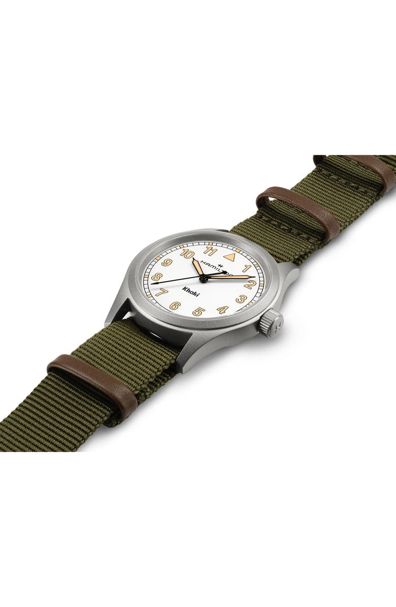 Hamilton Khaki Field NATO Strap Watch, 38mm, Alternate, color, Green And White