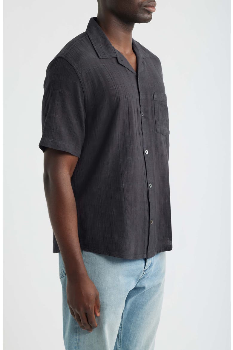 Washed Dobby Check Cotton Seersucker Camp Shirt, Alternate, color, WASHED BLACK