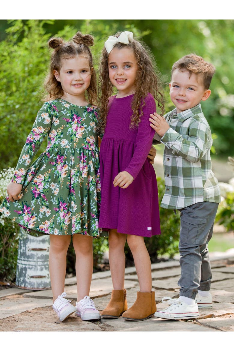 Girls Waffle Knit Long Sleeve Twirl Dress, Alternate, color, Eggplant Harvest