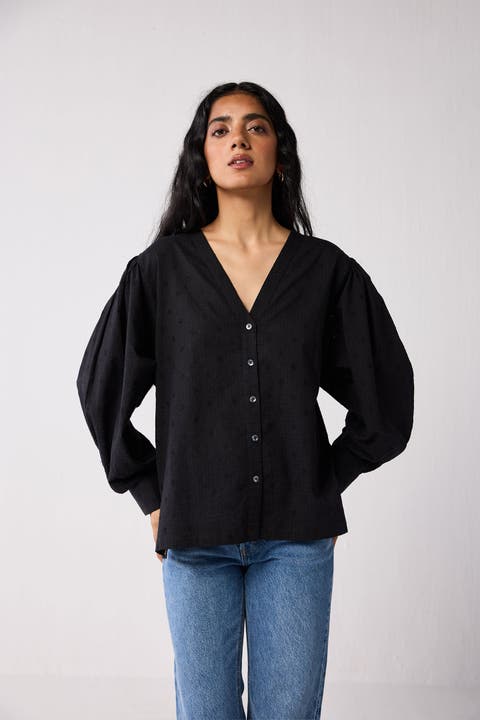 Embroidered Shirt with Long Balloon Sleeves