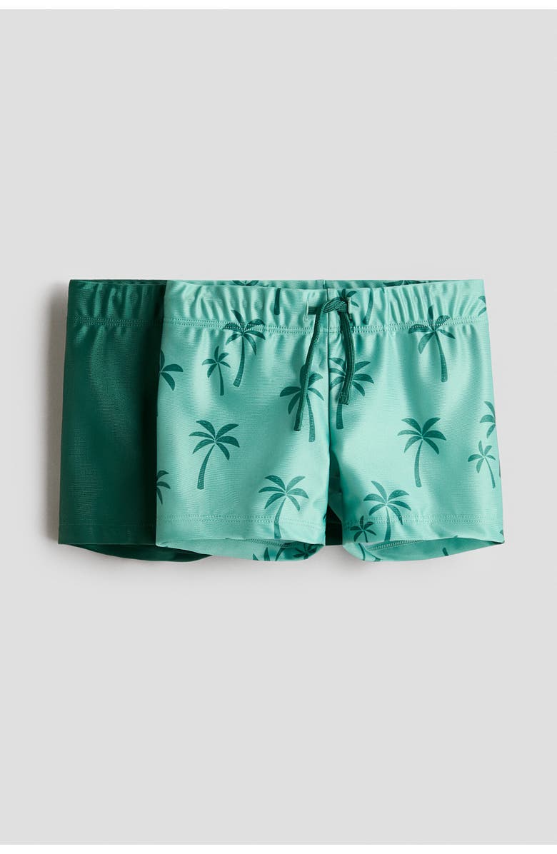 H&M 2-pack Swimming Trunks, Main, color, Green/Palm Trees