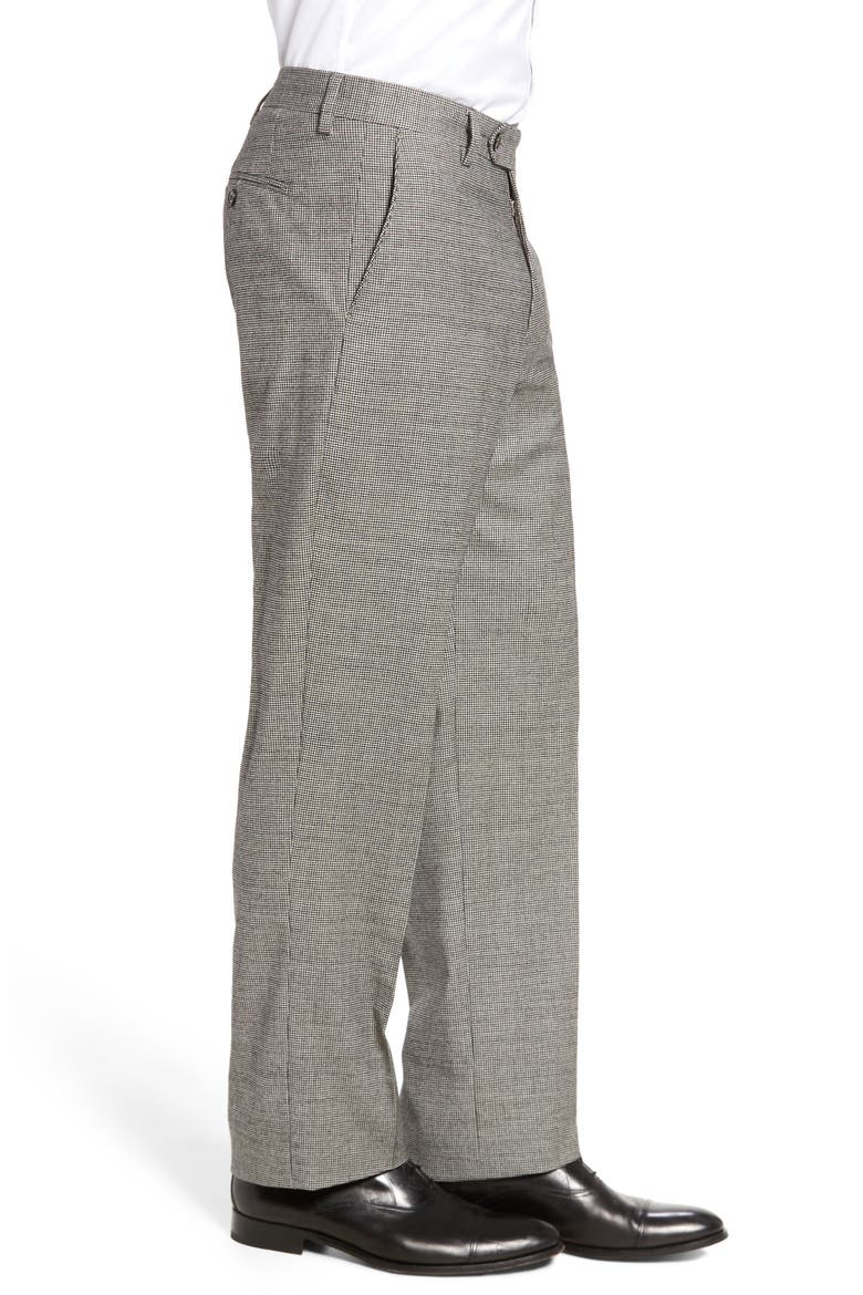 Touch Finish Flat Front Plaid Classic Fit Stretch Houndstooth Dress Pants, Alternate, color, BLACK/ WHITE