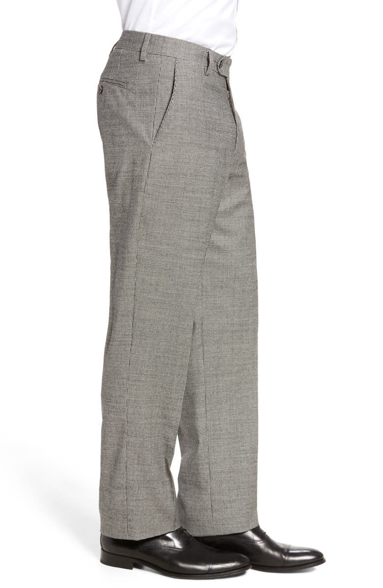 Berle Touch Finish Flat Front Plaid Classic Fit Stretch Houndstooth Dress Pants, Alternate, color, Black/ White