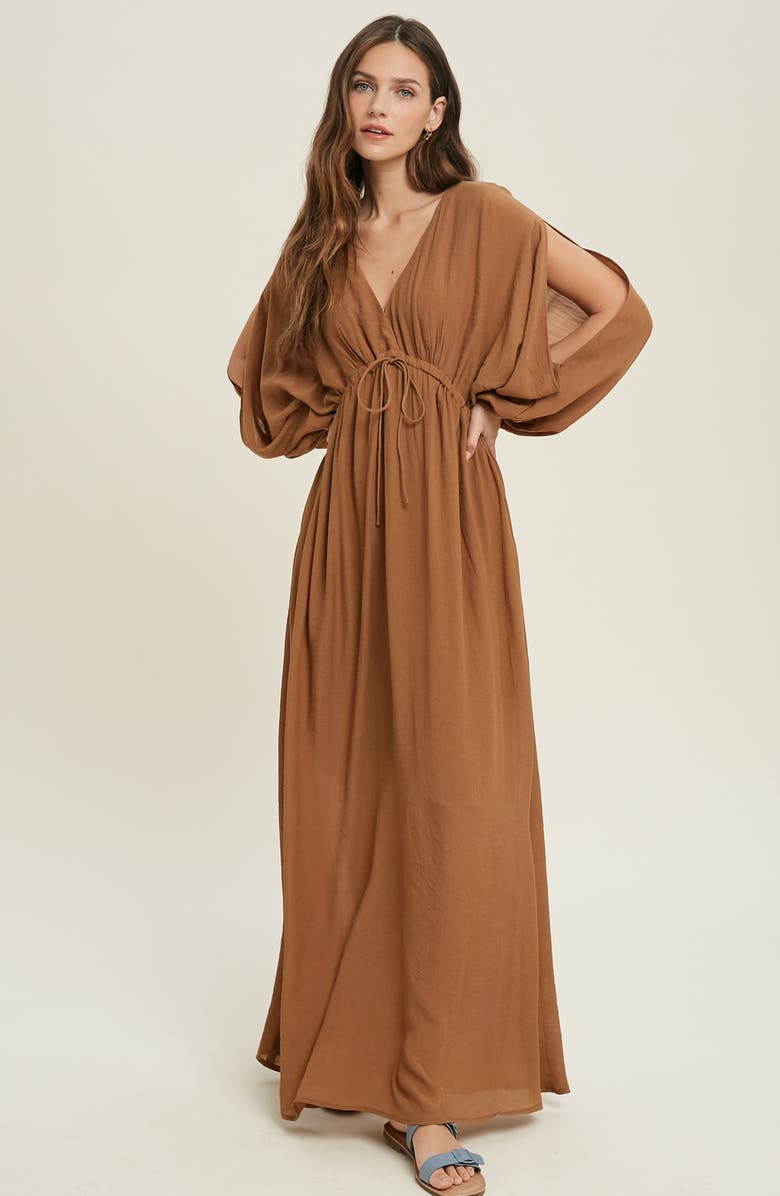 V Neck Long Sleeve Maxi Frill Bodycon Dress main image 1