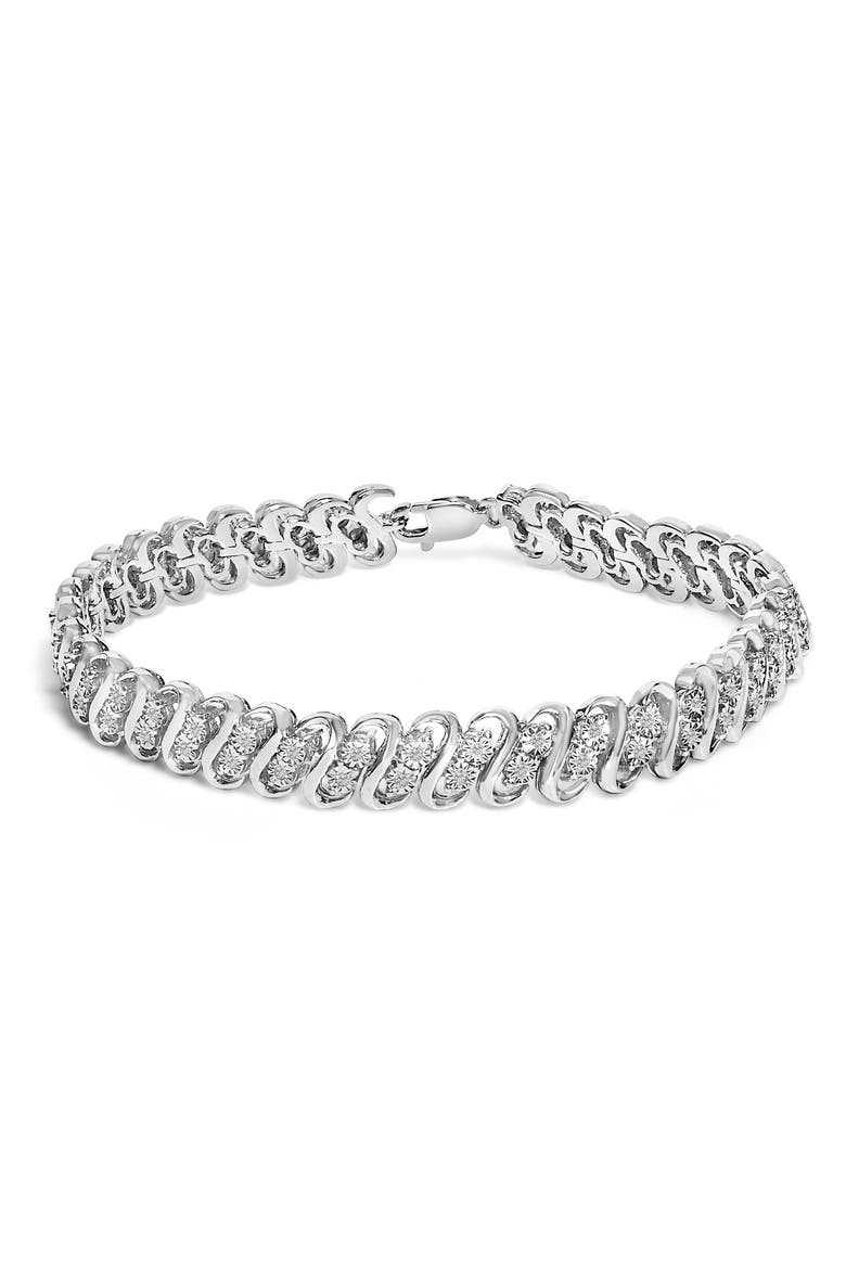 Silver 1/4 cttw Round-Cut Diamond Double Row Wrapped S-Link Bracelet, Main, color, White