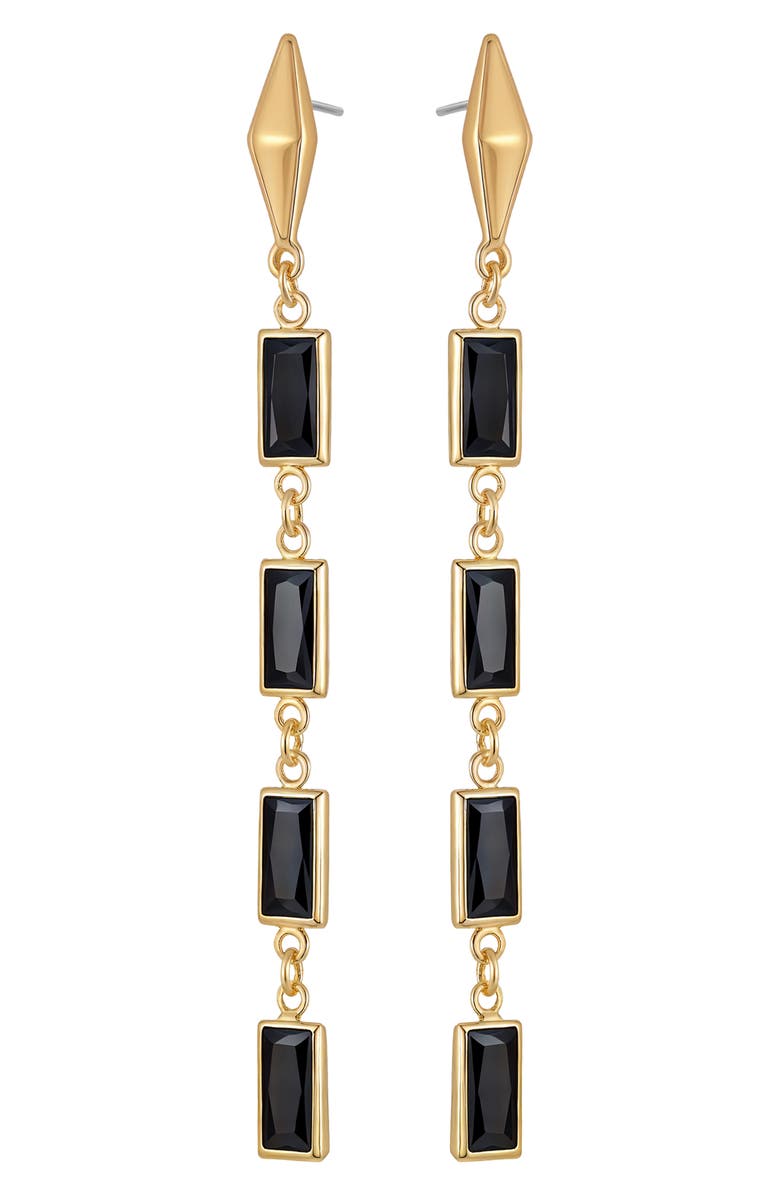 Vince Camuto Baguette Crystal Linear Drop Earrings, Alternate, color, Gold/ Black