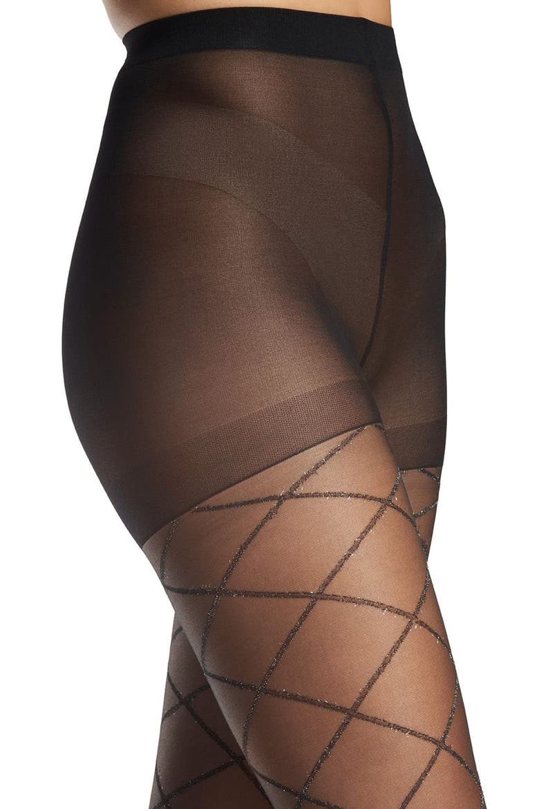 Metallic Diamond Sheer Tights, Alternate, color, BLACK