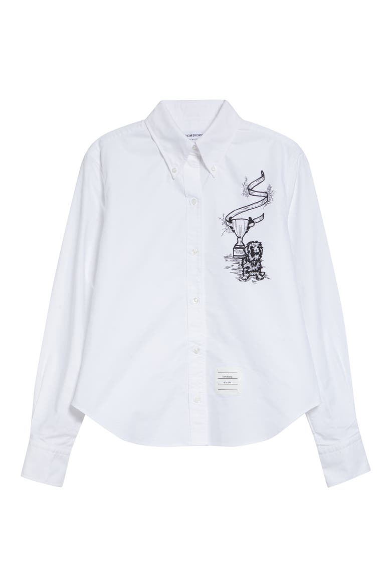 Embroidered Cotton Poplin Button-Down Shirt, Alternate, color, WHITE