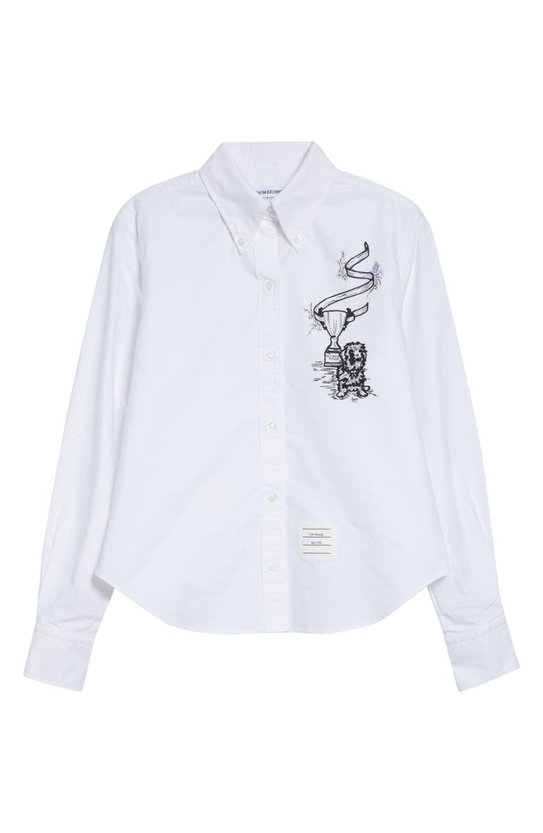 Thom Browne Embroidered Cotton Poplin Button-Down Shirt, Main, color, White