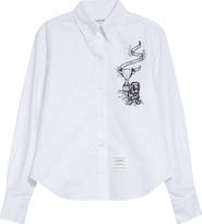 Thom Browne Embroidered Cotton Poplin Button-Down Shirt
