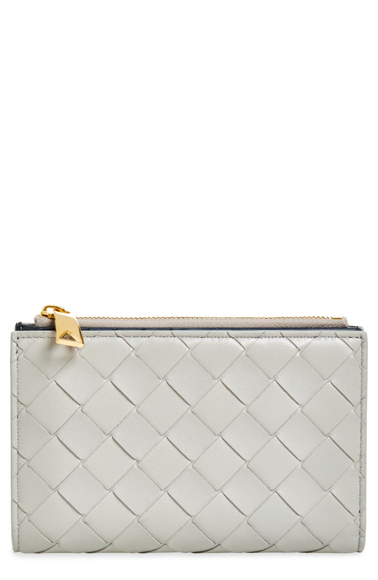 Bottega Veneta Medium Intrecciato Bi-Color Leather Bifold Wallet, Main, color, Sterling/ Space-Gold