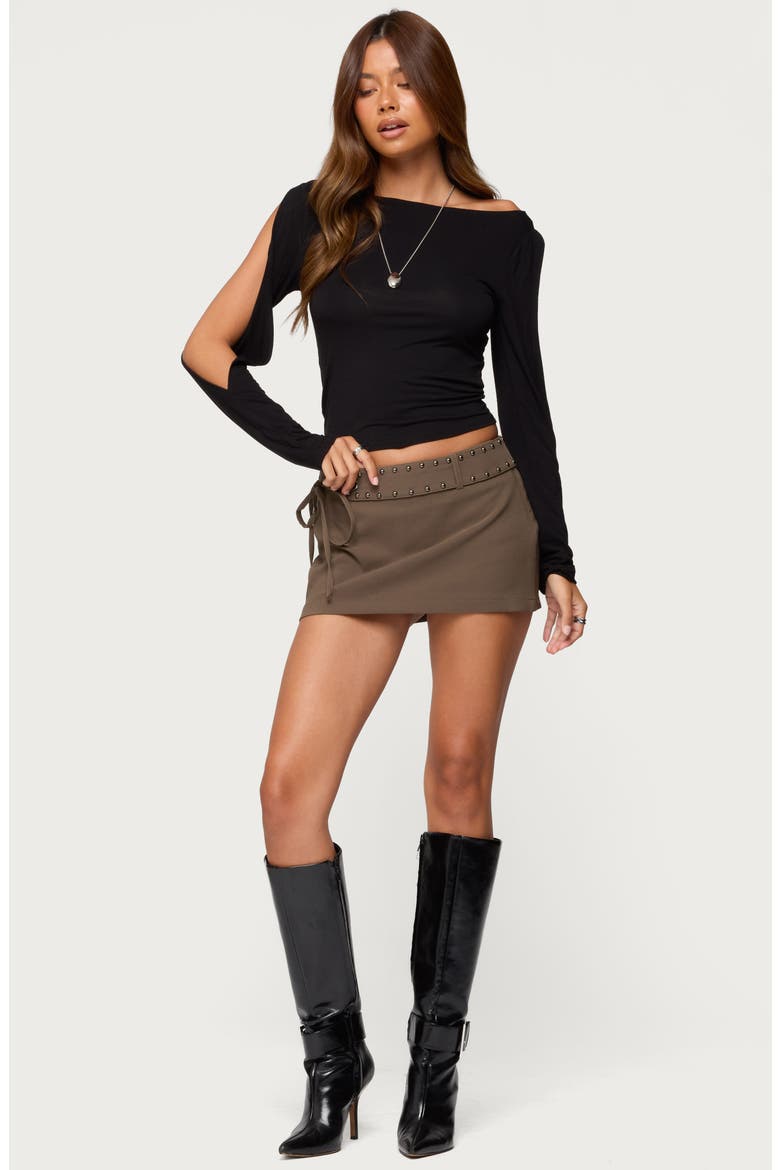 Studded Tie Belt Miniskort, Alternate, color, OLIVE