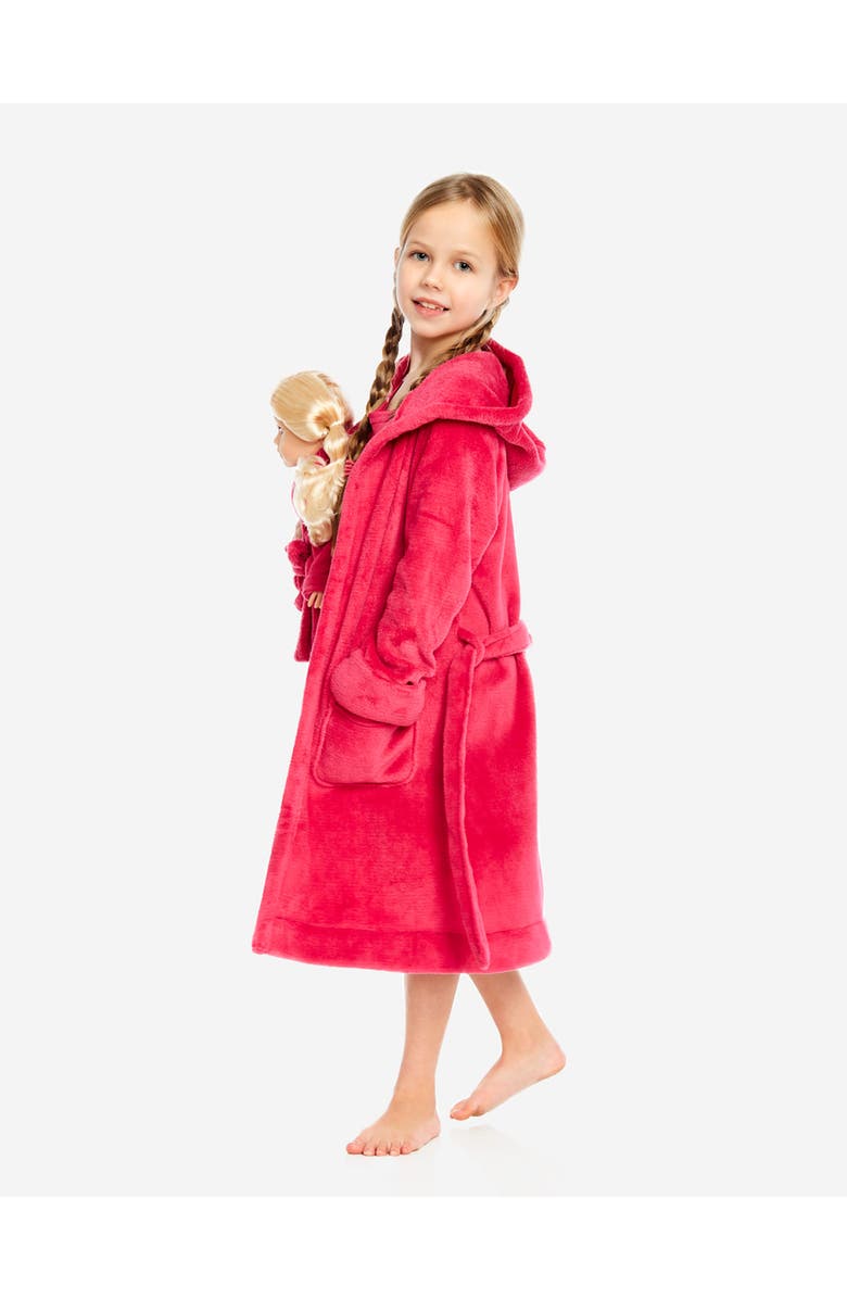 Leveret Girls Fleece Hooded Robe with Matching Doll Robe, Alternate, color, Hot Pink