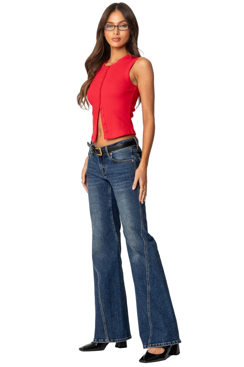 Basel Front Button Rib Crop Top, Alternate, color, RED