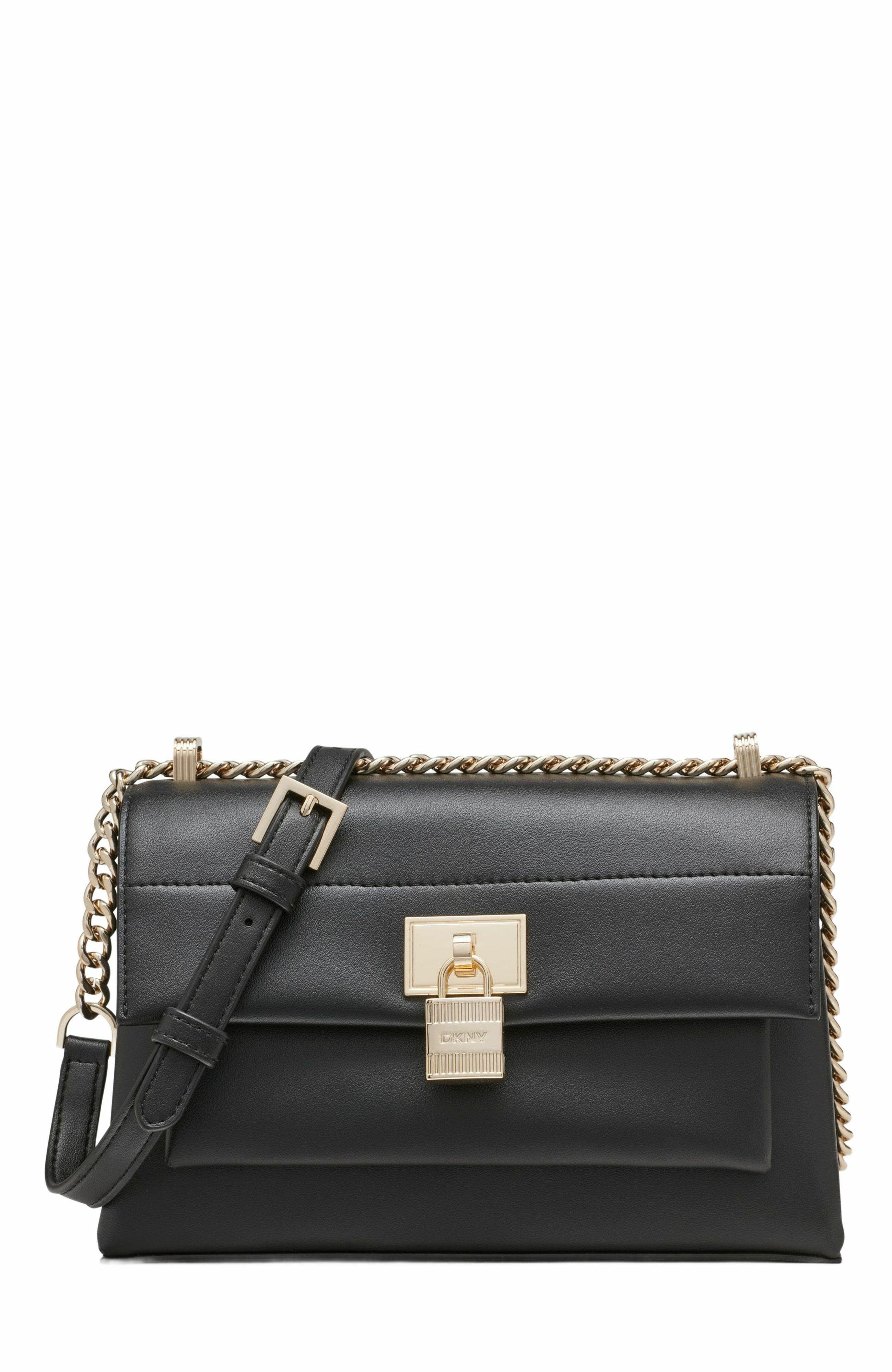 DKNY Evie Flap Shoulder Bag, Main, color, Blk/Gold