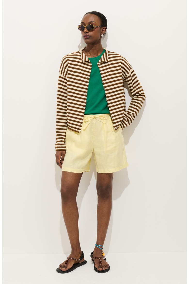 Taylor Stripe Mock Neck Cotton & Cashmere Cardigan, Alternate, color, IVORY / BROWN