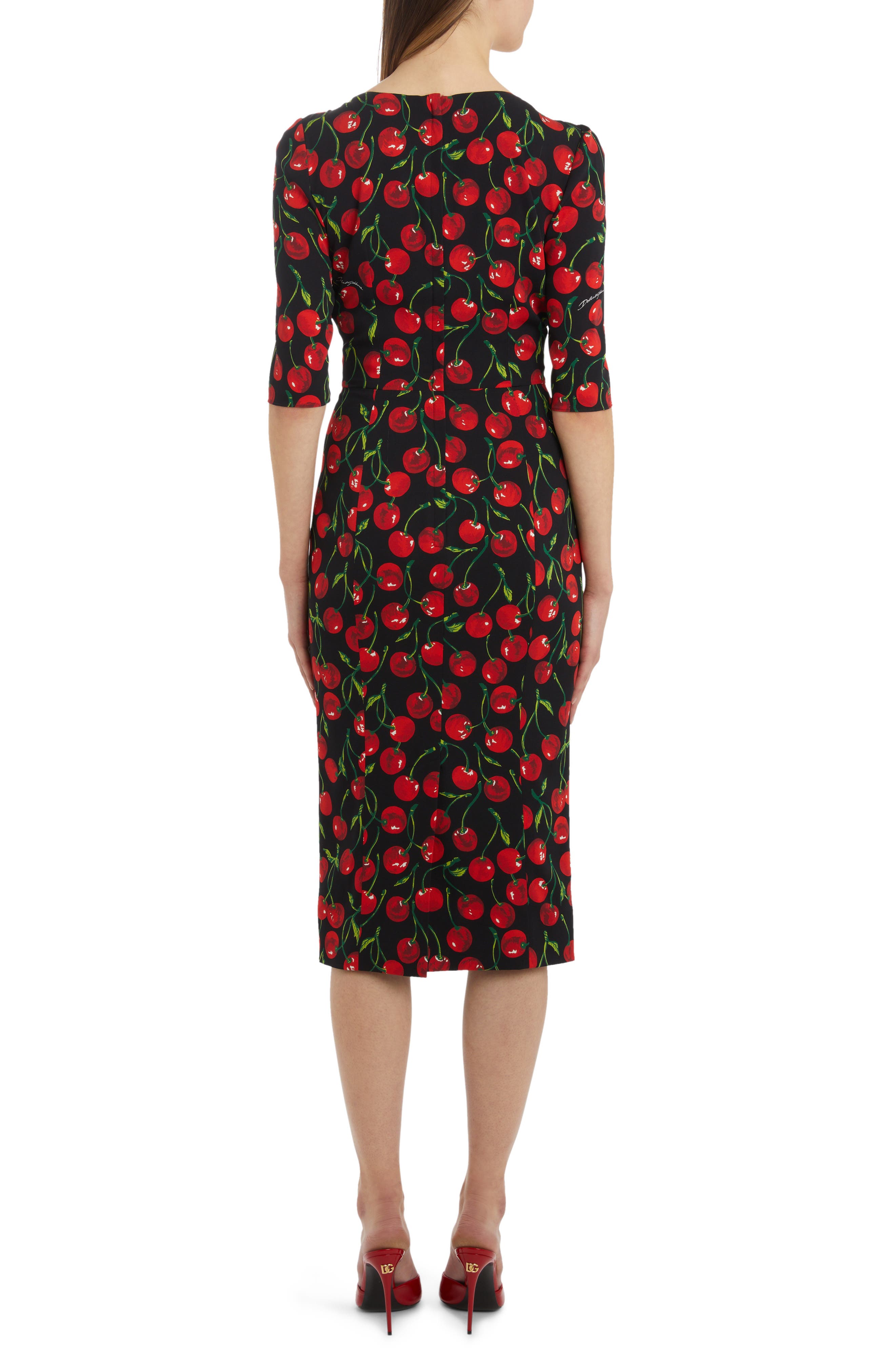Dolce&Gabbana Cherry Print Stretch Silk Sheath Dress (Women) | Nordstrom