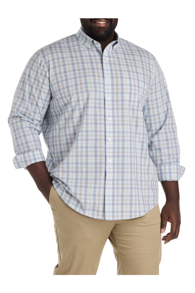 Big & Tall Large Plaid Tech Sport Shirt, Main, color, BLUE