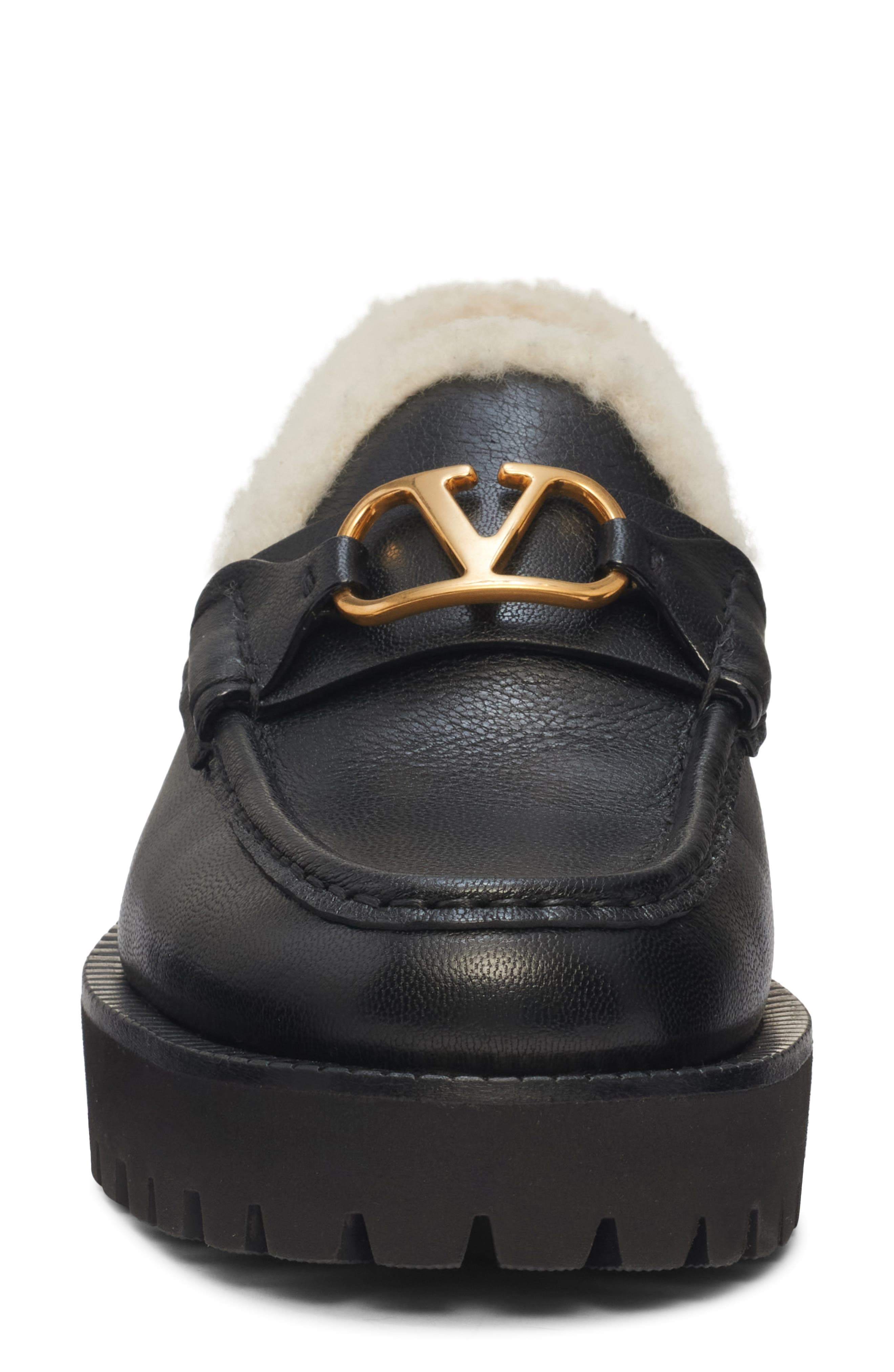Valentino Garavani VLOGO Signature Genuine Shearling Lined Platform Loafer, Alternate, color, 0Ni Nero/Bianco
