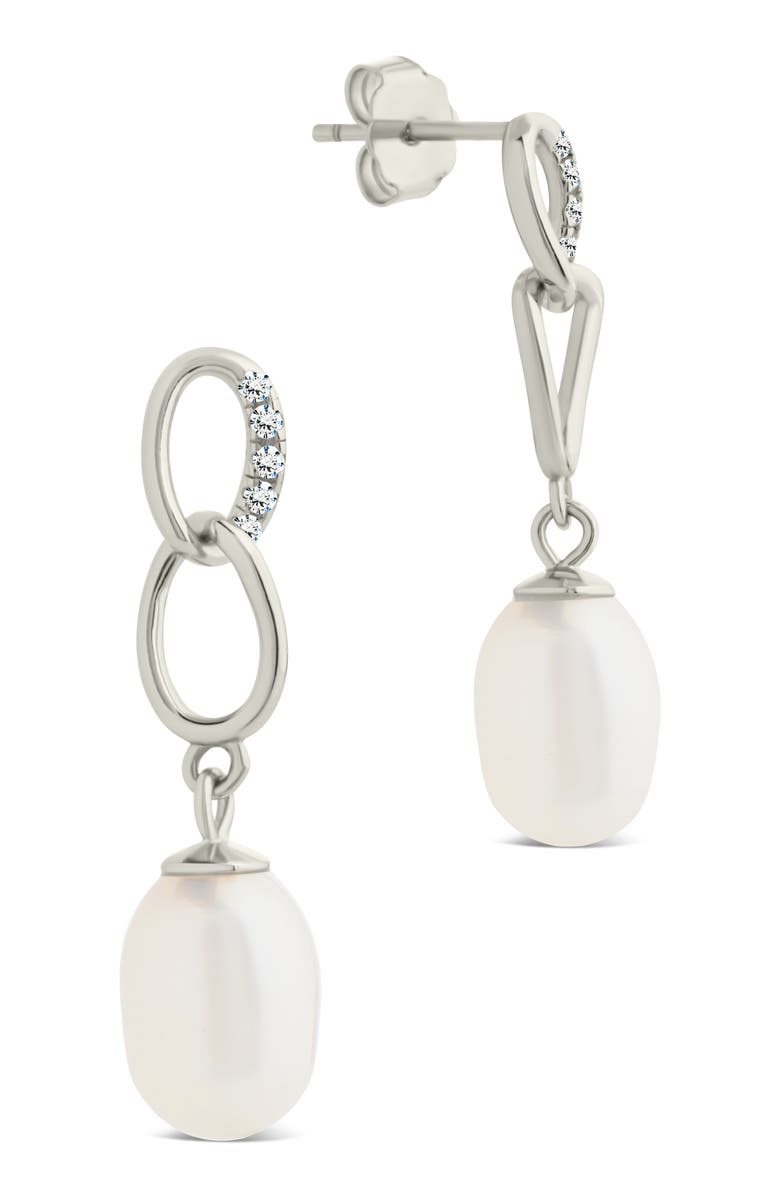 Sterling Forever Cubic Zirconia & 5-5.5mm Freshwater Pearl Link Drop Earrings, Main, color, Silver