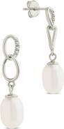 Sterling Forever Cubic Zirconia & 5-5.5mm Freshwater Pearl Link Drop Earrings