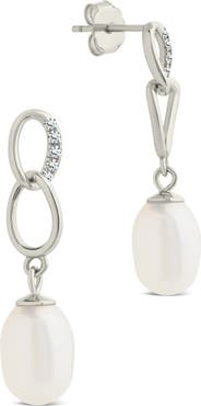 Sterling Forever Cubic Zirconia & 5-5.5mm Freshwater Pearl Link Drop Earrings