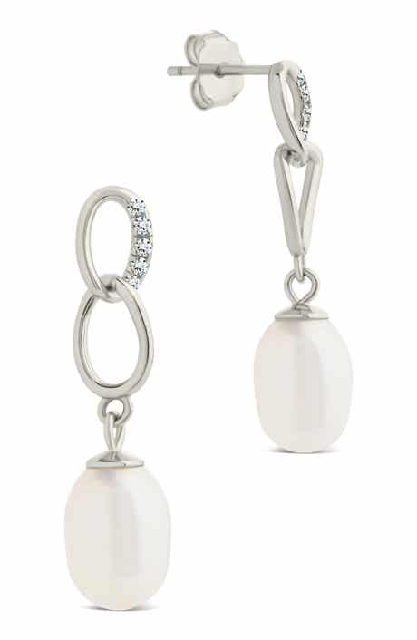 Sterling Forever Cubic Zirconia & 5-5.5mm Freshwater Pearl Link Drop Earrings