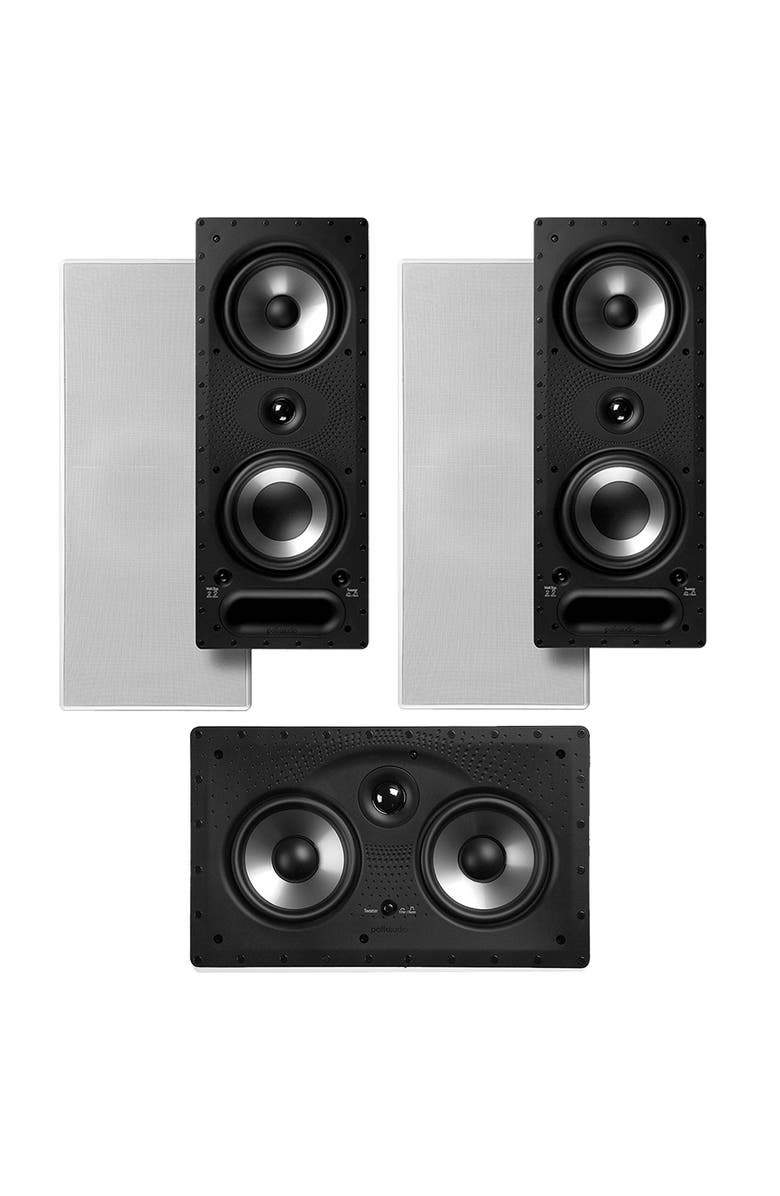 Polk Audio 265-RT 3 Way Vanishing In Wall Speakers and 255c-RT Center Channel Speaker Bundle, Main, color, White