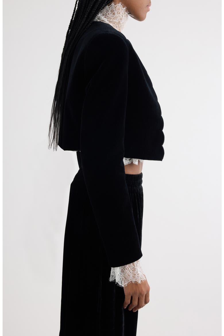 Scalloped Open Front Velveteen Crop Jacket, Alternate, color, BLACK