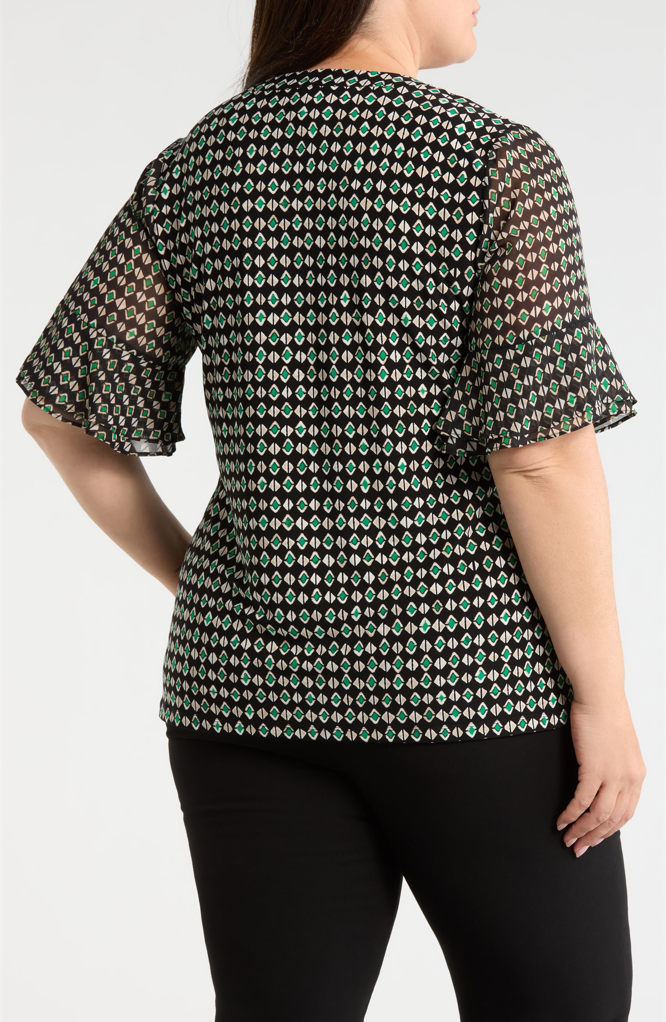 Geo Pattern Split Neck Knit Top - image 2
