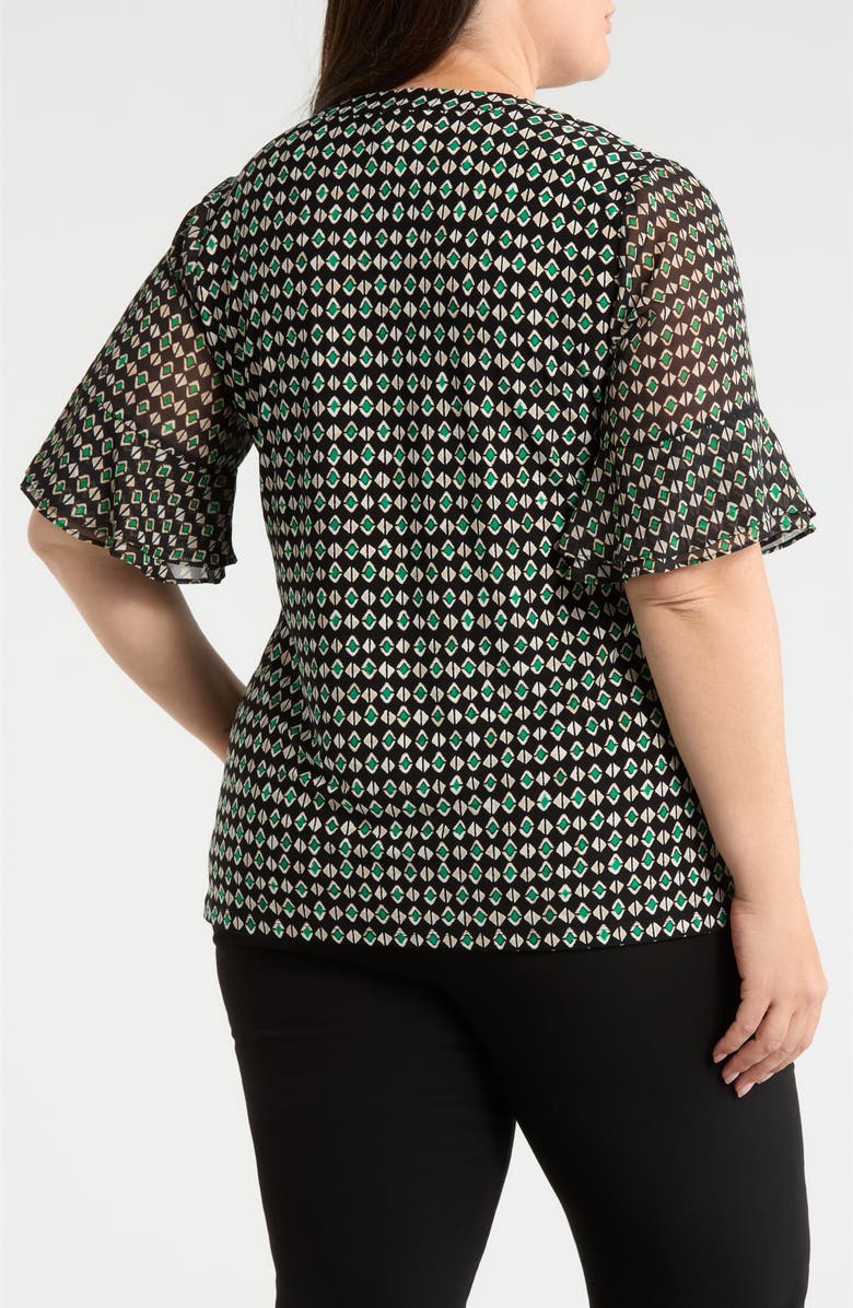 AK ANNE KLEIN Geo Pattern Split Neck Knit Top, Alternate, color, Anne Black Multi