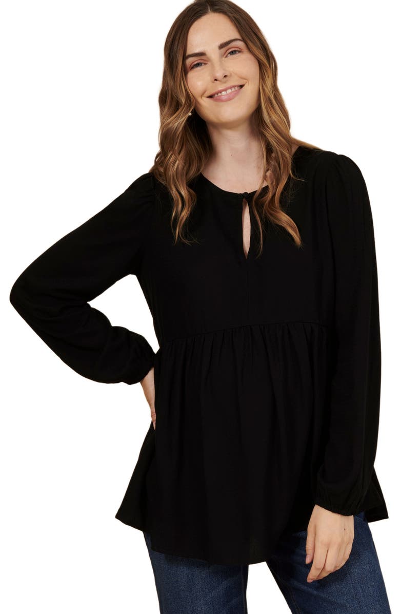 MOTHERHOOD MATERNITY Long Sleeve Empire Waist Keyhole Woven Blouse, Alternate, color, Black