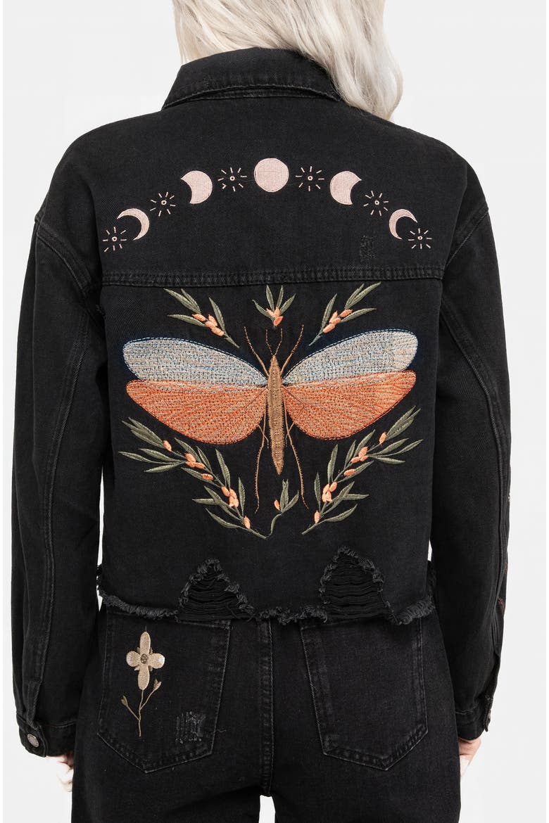 Griffinfly Distressed Denim Jacket, Alternate, color, Black