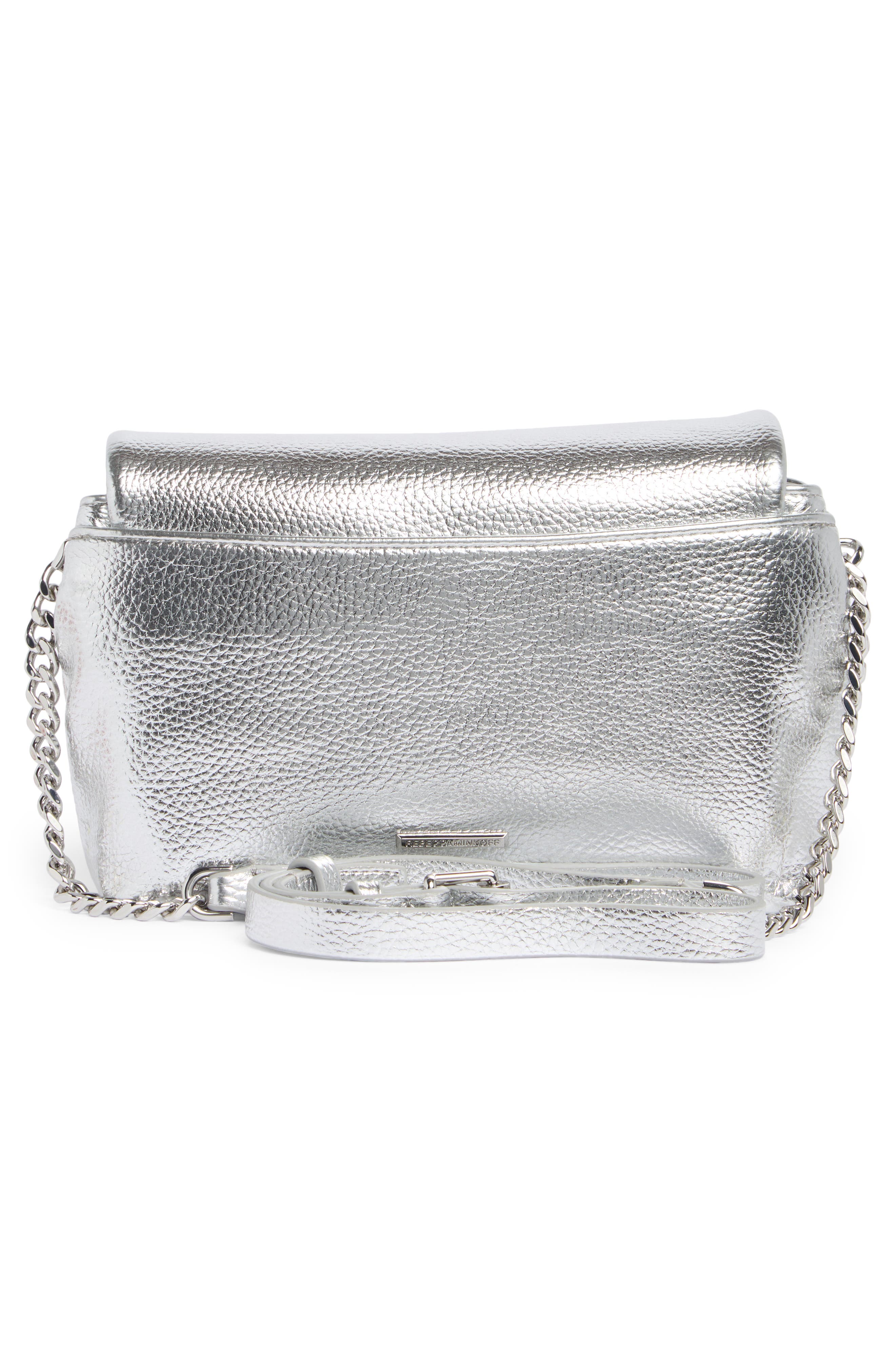 Rebecca Minkoff Metallic Leather Flap Crossbody Bag, Alternate, color, Silver