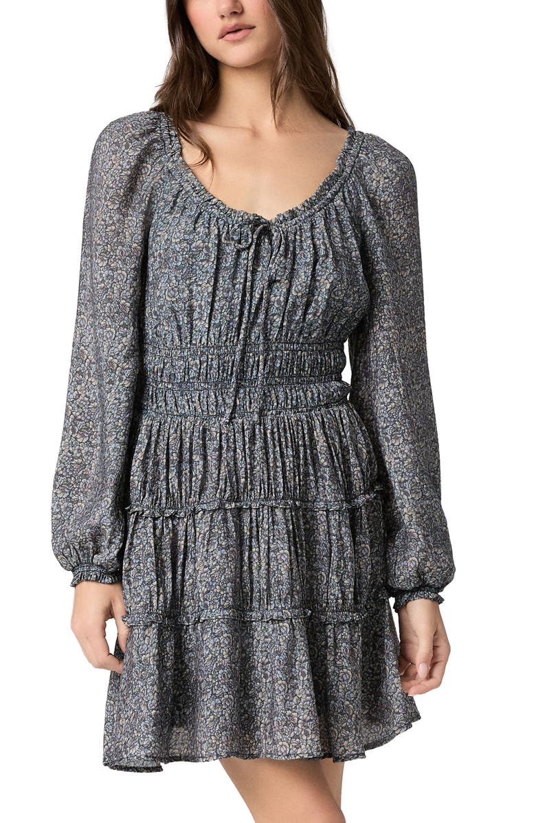 PAIGE Kenmare Floral Tiered Dress, Alternate, color, Navy Multi