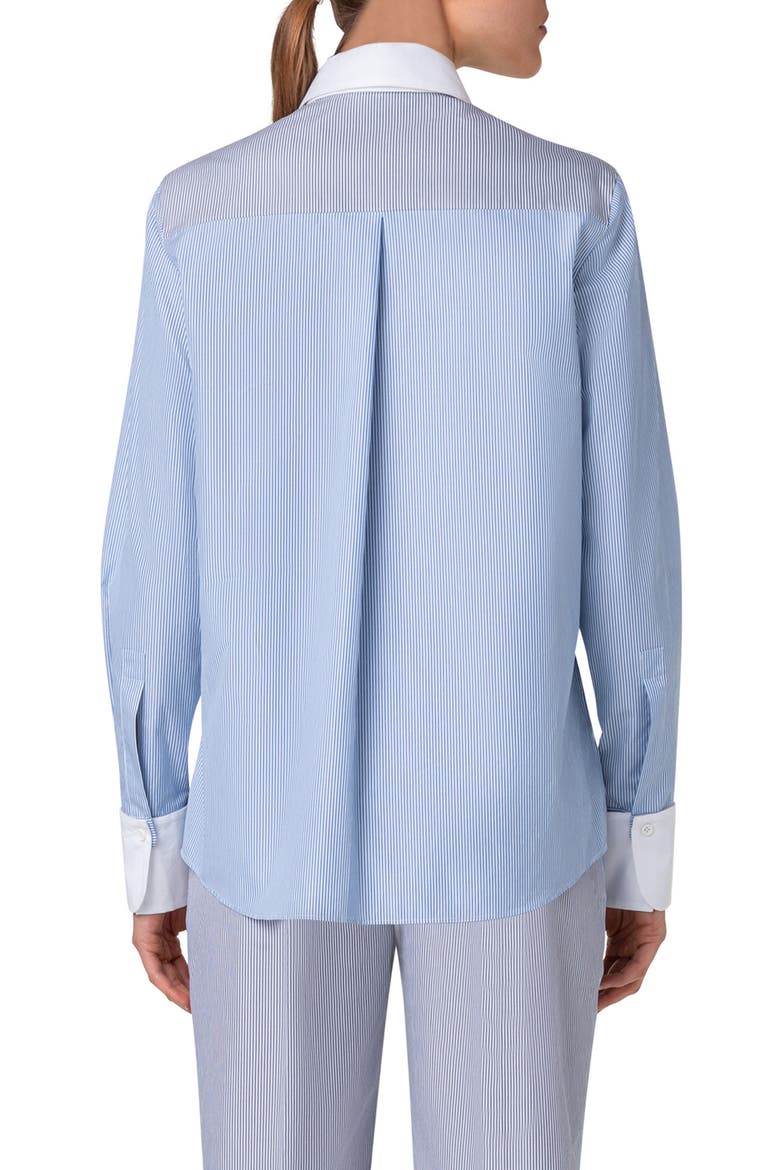 Colorblock Microstripe Cotton Batiste Button-Up Shirt, Alternate, color, INK-SAPPHIRE-CREAM