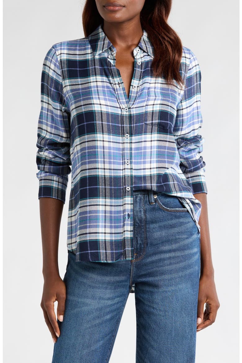 Plaid Flannel Button-Up Shirt, Main, color, NAVY BLAZER ADLEY PLAID